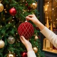 thumbnail image 7 of 6 Inch Flocked Wine Red Christmas Ball Ornament Diamond Patterned Gold Thread Hanging Bauble for Xmas Tree Holiday Party Decor, 7 of 7