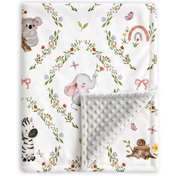 Animal Floral Baby Blanket for Boys Girls Plush Toddler Receiving Clearance Blankets with Double Layer Dotted Backing 30 x 40 Inch