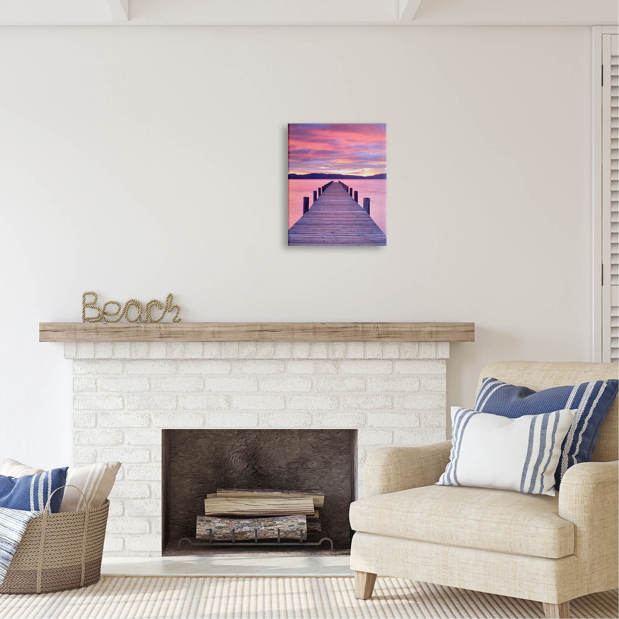Stupell Industries Vivid Sunset Dock Coastal View Coastal Photography Gallery Wrapped Canvas Print Wall Art