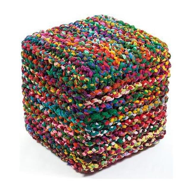 Rainbow Braided 18" Square Pouf Ottoman Cotton MultiColored Walmart