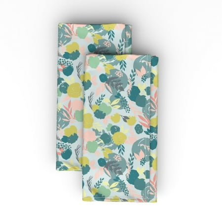 

Linen Cotton Canvas Dinner Napkins (Set of 2) - Abstract Floral Blue Yellow Pastel Mint Feminine Spring Print Cloth Dinner Napkins by Spoonflower