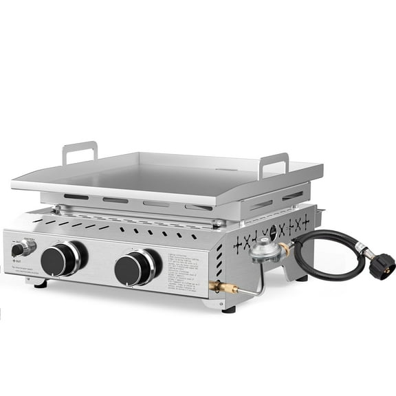 FREE VILLAGE Portable Gas Grill-2-Burner Stainless Steel Tabletop Propane Grill,16,000 BTU Heavy-Duty Outdoor BBQ with Foldable Legs,Easy-Clean Design,Backyard,RV Trips,Tailgating, and Barbecues