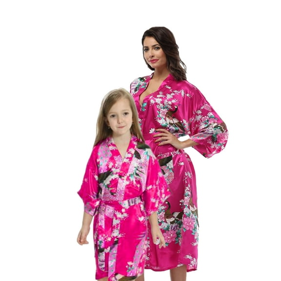 Bright Pink Mommy and Me Robes, Floral, Satin Feel