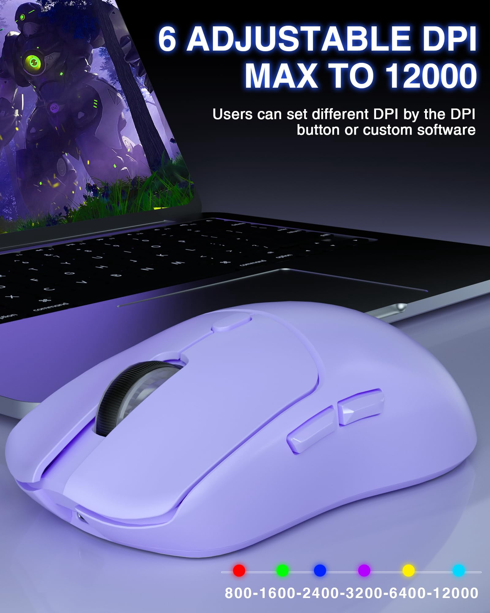 Sc580x Wireless Gaming Mouse  Tri-mode 2.4g/bt5.0/usb-c Mice With 12000 Dpi 6 Buttons Rechargeable Computer For Laptop/pc/mac/tablet