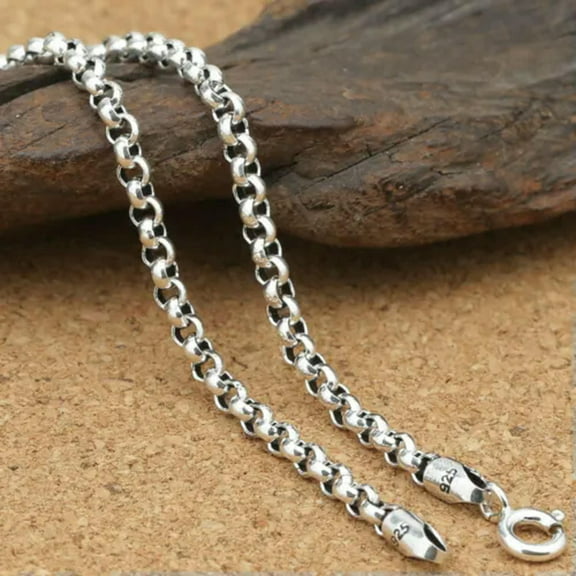 K-KED Pure Solid 925 Vintage Sterling Silver Necklace 3mm Rolo Link Chain 18-30inchL-22inch=55cm
