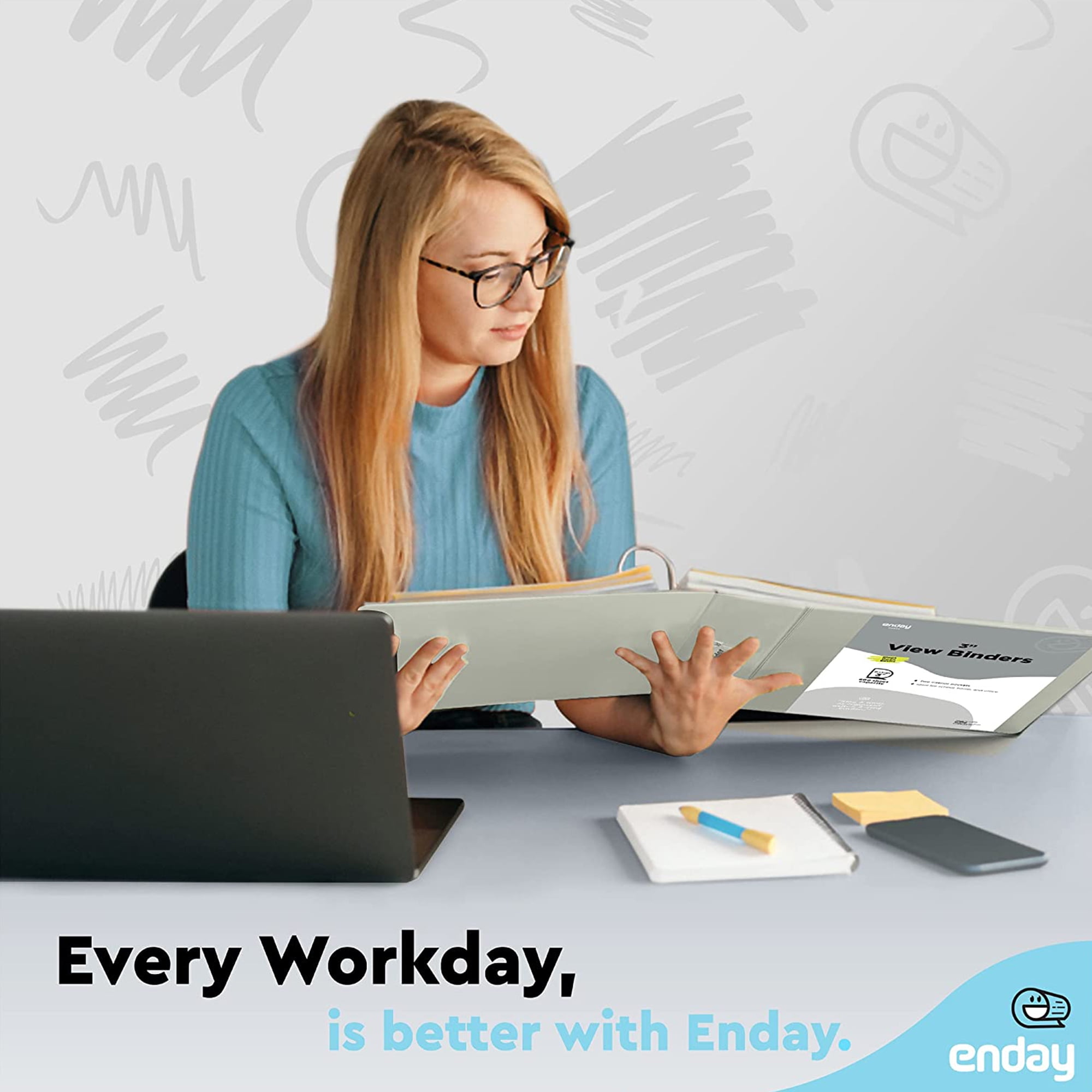 Enday 3 Inch Binder 3 Ring Binders with Pockets for Home, Office, School Supplies Organization, Gray 6 Pc