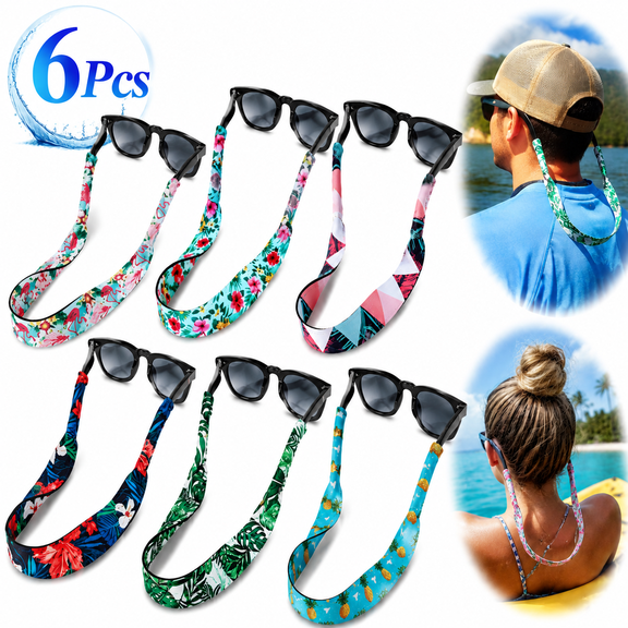 Ustris 6 Pieces Floating Sunglasses Strap Hawaiian Float Neoprene Eyewear Retainer Summer Glasses Strap Sport Glasses Holder for Men Women