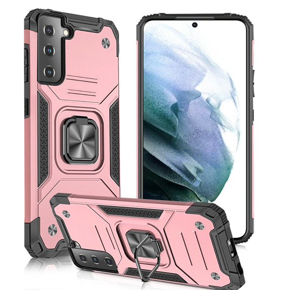 SOATUTO For Samsung S23 Phone Case Military Grade Drop Rugged Cover Anti-Scratch Protective 360° Rotate Kickstand Sturdy Shockproof Phone Case Cover For Samsung Galaxy S23 - Rose Gold