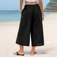 thumbnail image 6 of Women's Summer Solid Color High Waist Wide Leg Cropped Linen Pants, Casual Beach Trousers with Pockets, Relaxed Fit for Daily Wear Black S, 6 of 10