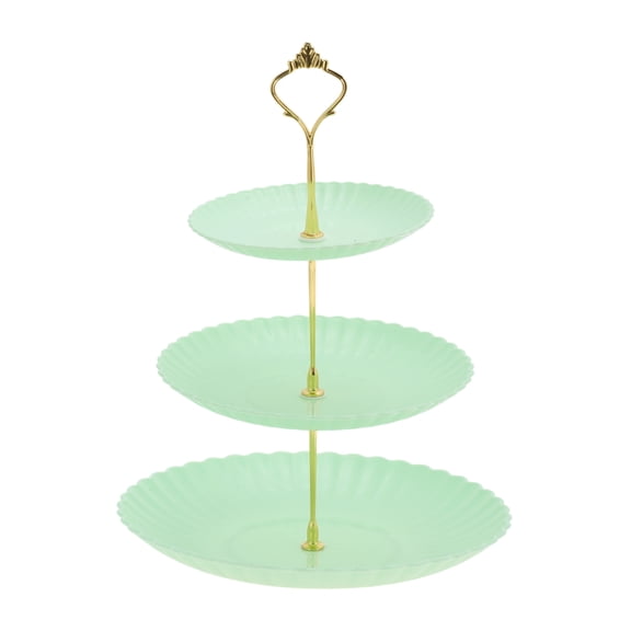 Unique Bargains 3 Tier Dessert Cupcake Stand Holder Wave Style Green Gold Tone