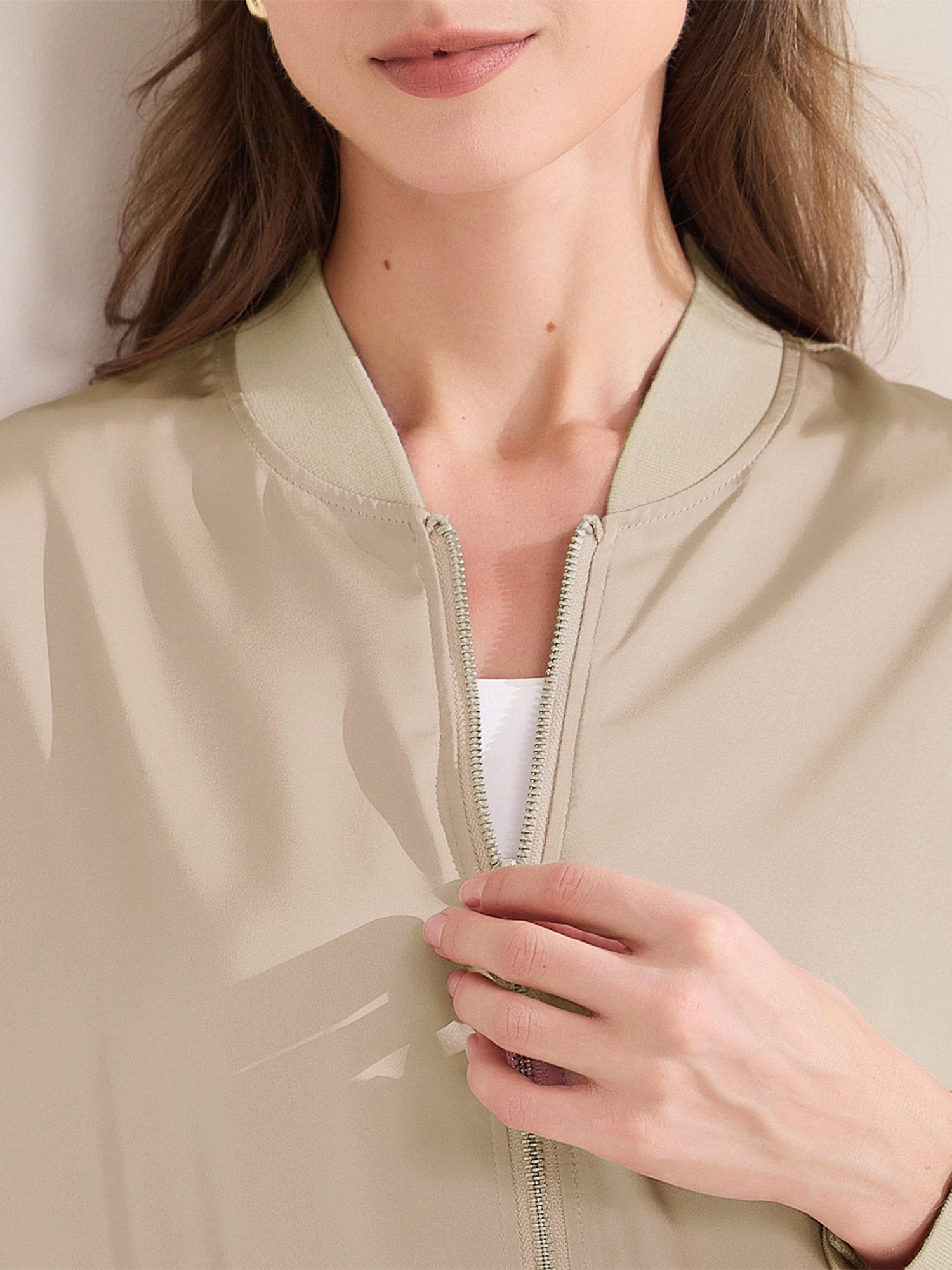 DARING DIVA Zip Up Coat Long Sleeve Outerwear  Lightweight Top S Champagne