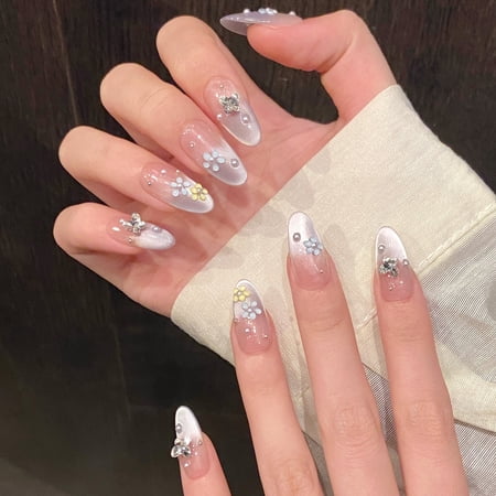 Yihe [Candy Ice Flower] Crystal Flower Whitening Advanced Dopamine Spring Nail Art Pure Handmade Nail Wear