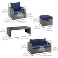 thumbnail image 3 of Outsunny Patio Furniture with Thick Cushions, 6 Pieces PE Wicker Patio Sectional Furniture Conversation Set with a Loveseat Sofa, 2 Recliner Chairs, 2 Footstools & Table, Dark Blue, 3 of 10