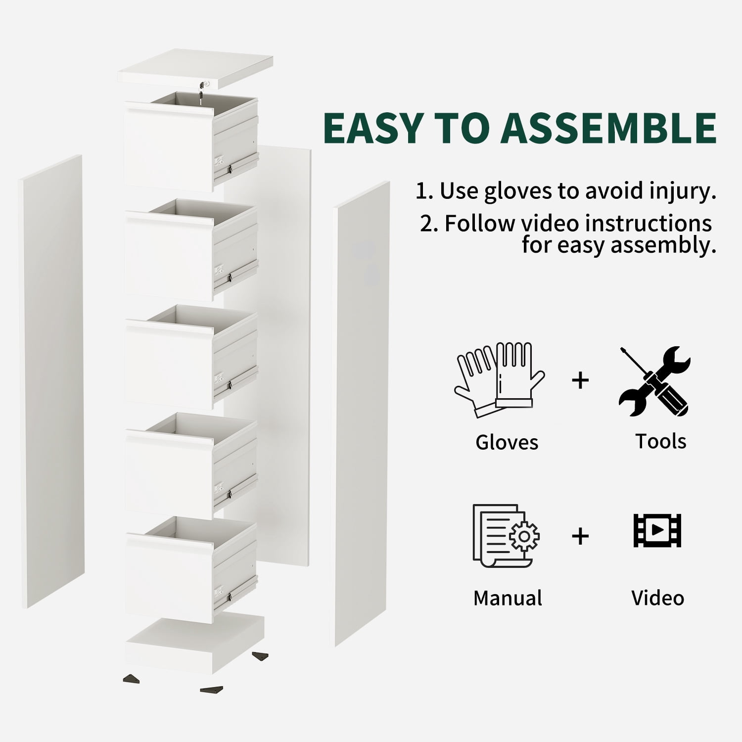 IKIMI 2 Drawer Vertical File Cabinet with Lock, 28.8" H Metal Office Storage Cabinet for A4/Letter/Legal Size, White
