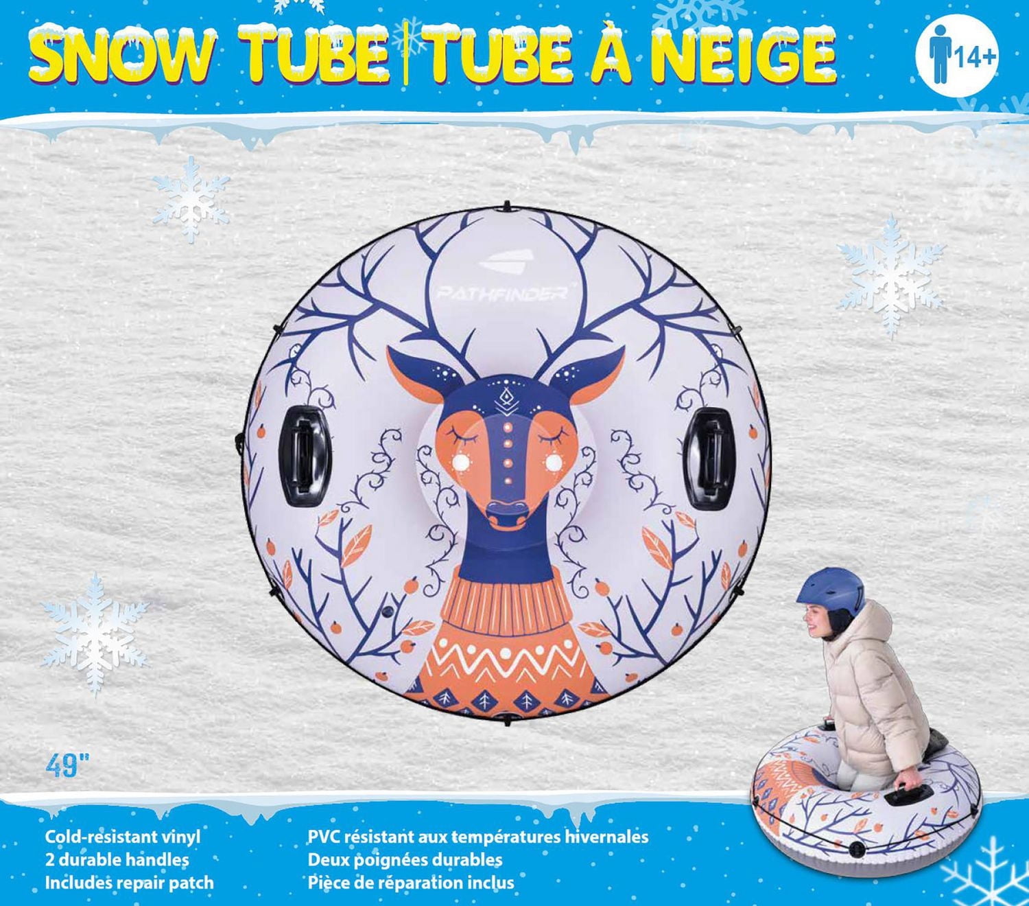 Pathfinder grand tube à neige gonflable résistant, 49 po unisexe, cerf pour les âges 14 ans +