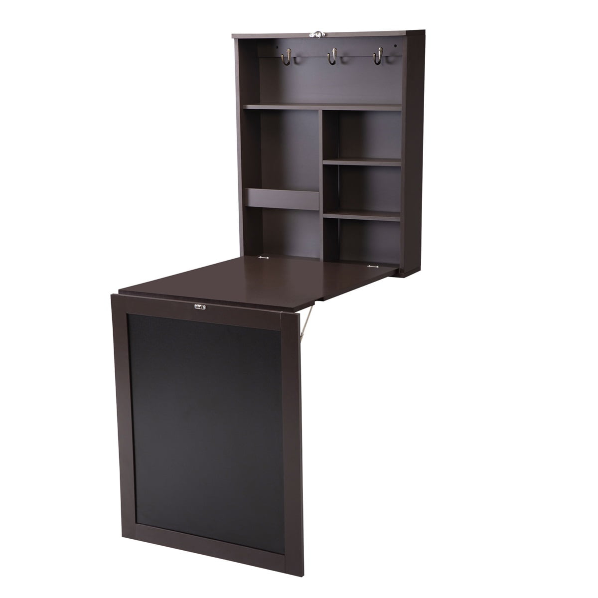 Veryke Foldable Wall Cabinet Table, Wall Mounted Desk with Multi Storage - Brown