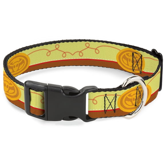 Disney Pet Collar, Dog Collar Plastic Buckle, Toy Story Jessie Bounding Cowboy Buckle Lasso Yellow Brown, 7 to 8.5 Inches 0.5 Inch Wide