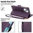 thumbnail image 4 of Compatible with iPhone 13 Wallet Case with Credit Card Holder & Cash Slot, RFID Blocking Durable PU Leather Flip Magnetic Protective Stand Cover Wrist Strap Women Men,Darkpurple, 4 of 6