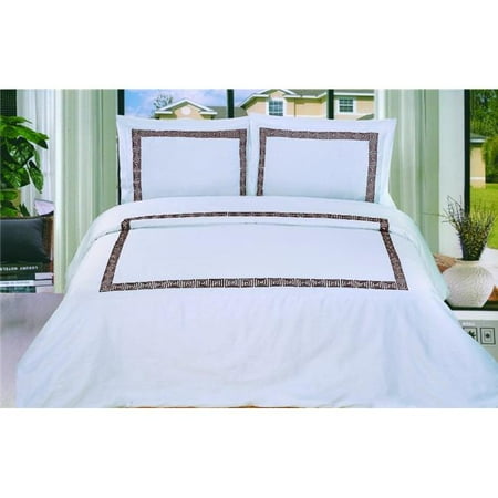 Serena 3-Piece Duvet Cover Set King-White/Chocolate