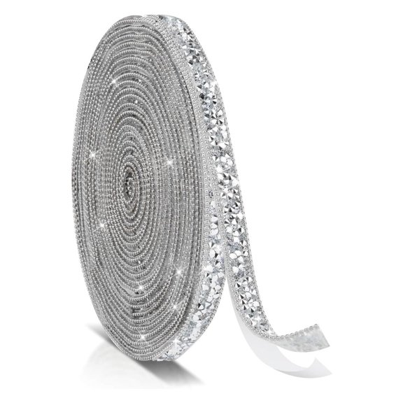 Resin Rhinestone Ribbons,Topboutique Self Adhesive Crystal Ribbon for Wedding Decor and Birthday Cakes,Bling Diamond Ribbon for DIY Art Crafts,3 Yards Crystal Ribbon,0.4 Inch,Silvery White