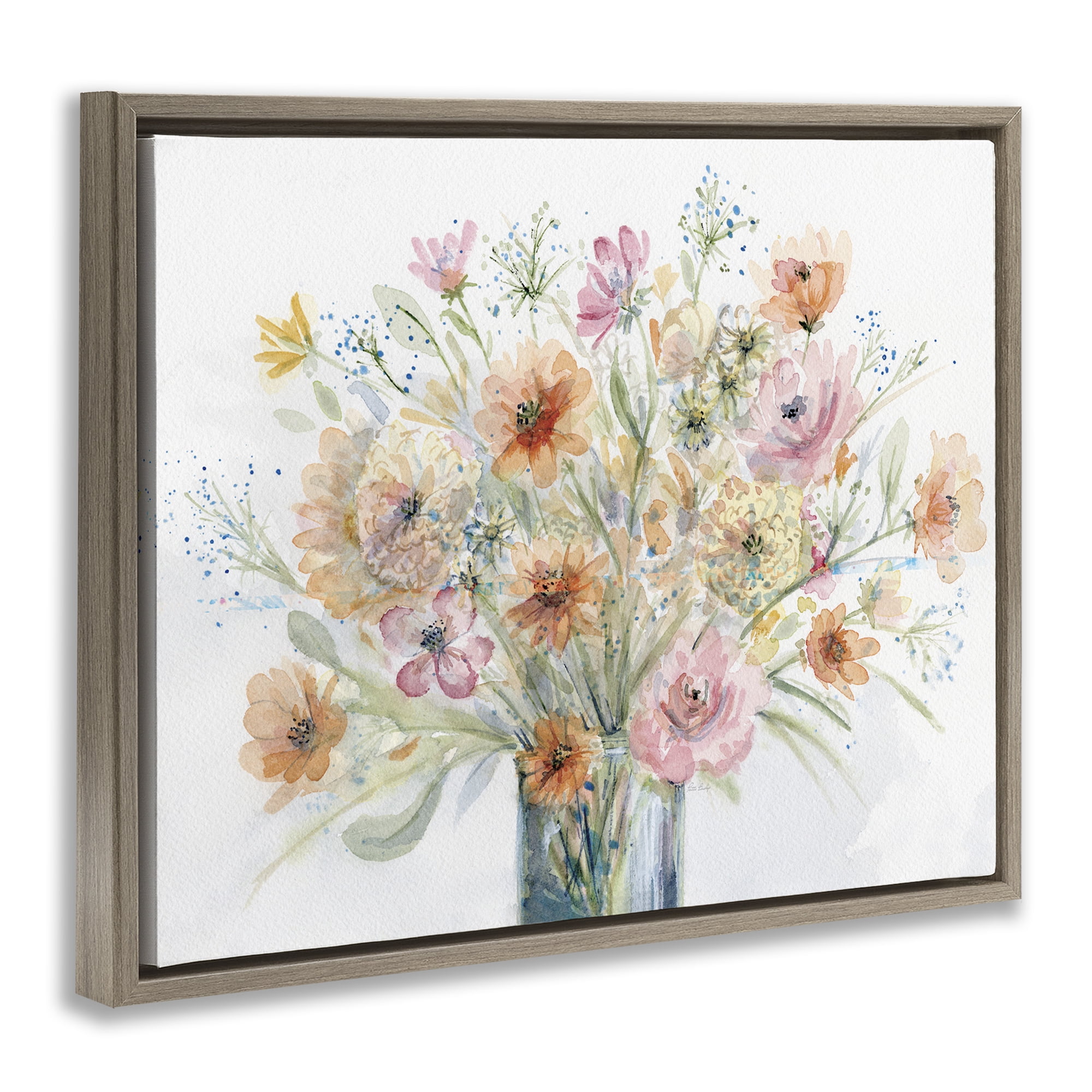 Stupell Industries Peach Pink Bouquet Botanical & Floral Painting Brown Floater Framed Art Print Wall Art, 21 x 17