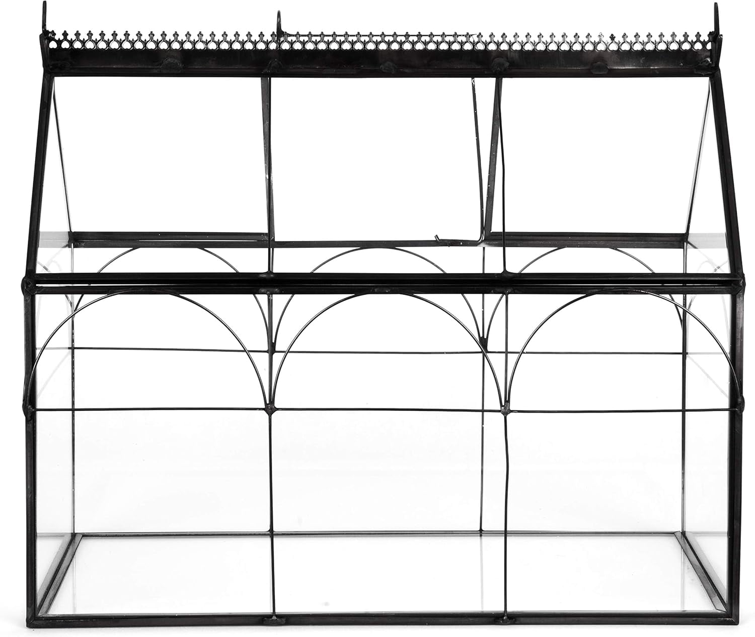 D'Eco Glass Greenhouse Terrarium (10x4.5x9) - Tabletop Black Hinged Geometric Planter - Succulents, Air Plants, Moss, Fern - Home, Garden Office & Wedding Decor - Gift for Plant Lovers