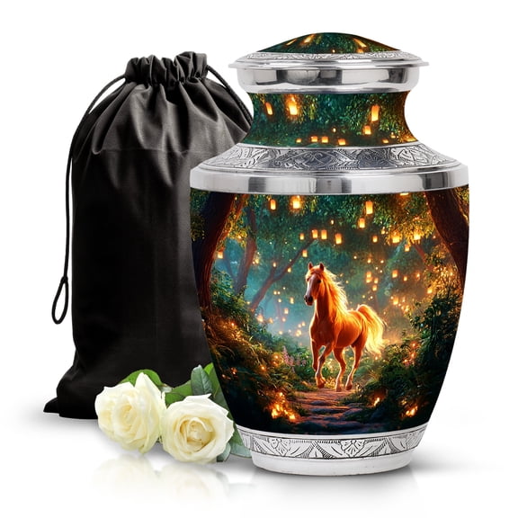 SABURIAL Horse Urn - Decorative Funeral Urns For Men & Women Ash - Large Burial Urn For Adult Male Ashes - Human Remains Urns For Cremation - 10 Inch Large With Velvet Bag