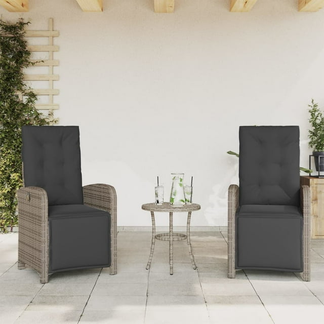 vidaXL Fauteuils de Jardin Inclinables d'Extérieur 2 Pcs avec Repose-Pieds - Rotin Synthétique Gris