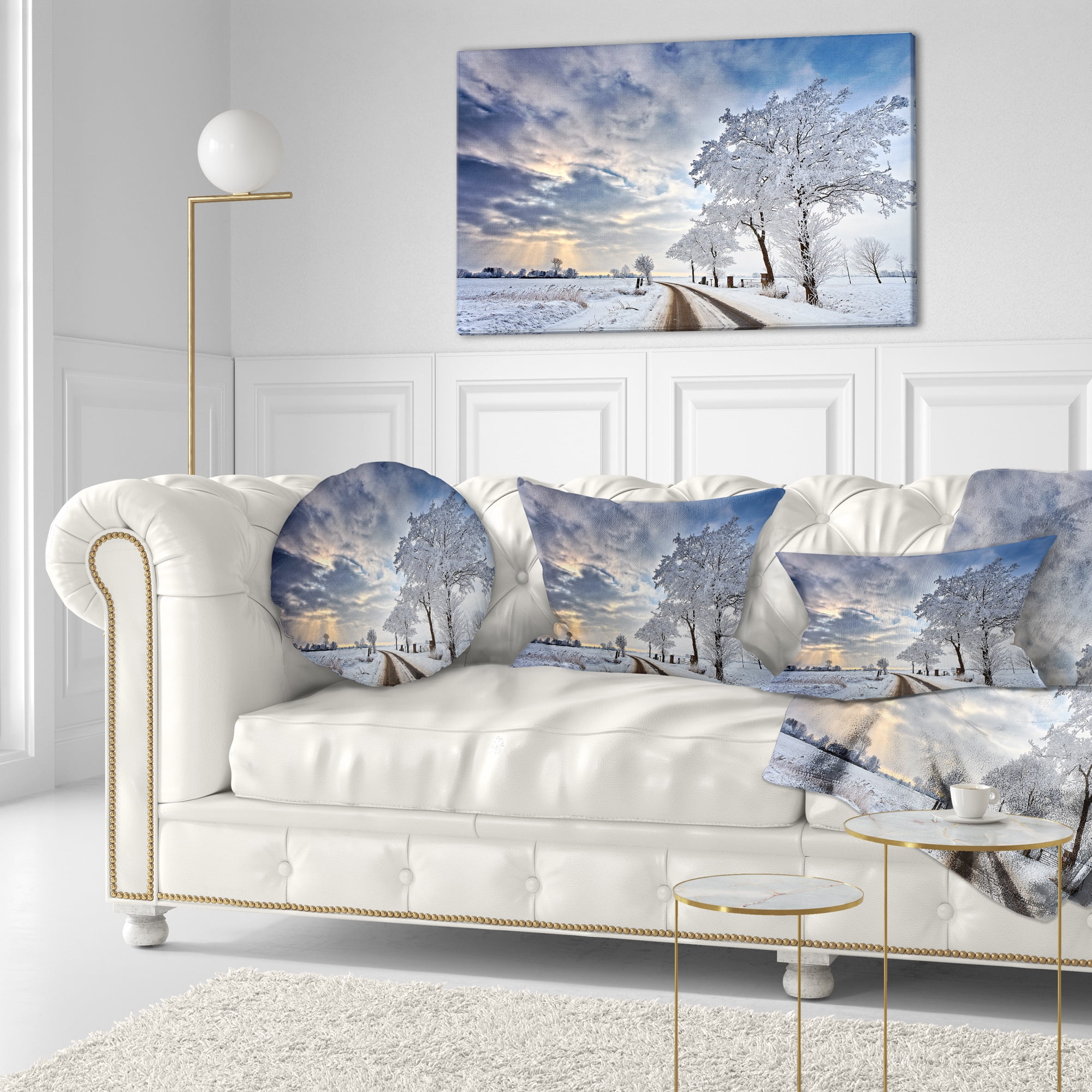 Designart Cloudscape in White Winter Terrain - Landscape Printed Throw Pillow - 12x20