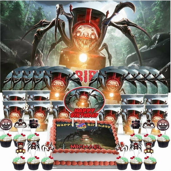 Choo Choo Charles Birthday Cups Party Supplies Decor Backdrop Paper Plates Fans Decorations Banner