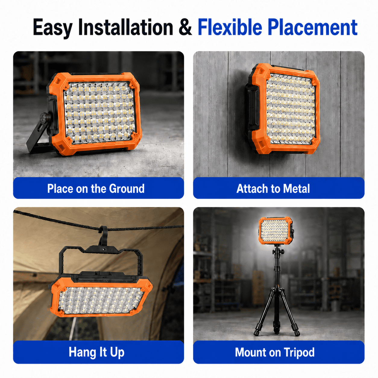 10000LM LED Flood Lights Outdoor,13000mah Rechargeable Lights with Magnetic Base & Tripod Mount, Portable Floodlight for Backyard, Garage, Power Outage