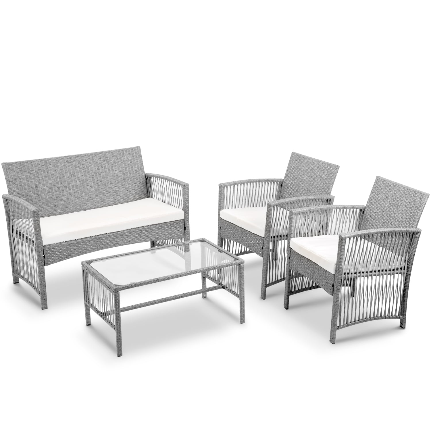 Kepooman 4 PCS Outdoor Rattan Chair & Table Set for Patio Garden, Beige Cushion Kepooman 4 PCS Outdoor Rattan Chair & Table Set for Patio Garden, Beige Cushion