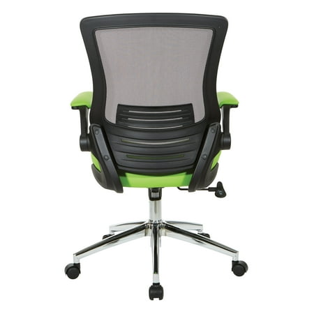 Office Star Products - Black Screen Back Manager's Chair with Faux Leather Seat and Padded Flip Arms with Silver Accents - Green