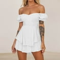 thumbnail image 3 of REALiKUN Women Boho Romper Off Shoulder Ruffle Chiffon Shorts Jumpsuit Playsuits, 3 of 8