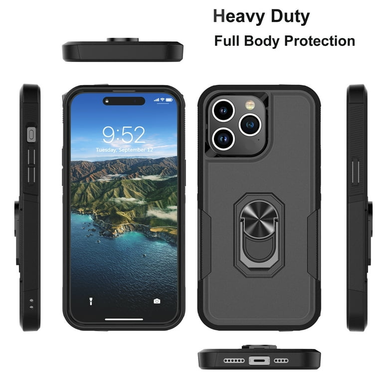 Phone Case for iPhone 15,15 Pro,15 Plus,15 Pro Max Case,Heavy Duty  Shockproof Full Body Phone Cover Built in 360°Rotatable Ring Holder  Magnetic Kickstand for Apple iPhone 15 Pro Max 6.7,Black 