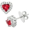 Platinum-Plated Sterling Silver Heart-Cut Ruby Corundum Pave CZ Pendant Earrings