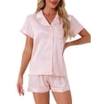 thumbnail image 1 of Conjuntos de pijama para mujer INSPIRE CHIC de manga corta con botones y pantalones cortos, conjuntos de lounge S rosas, 1 of 5