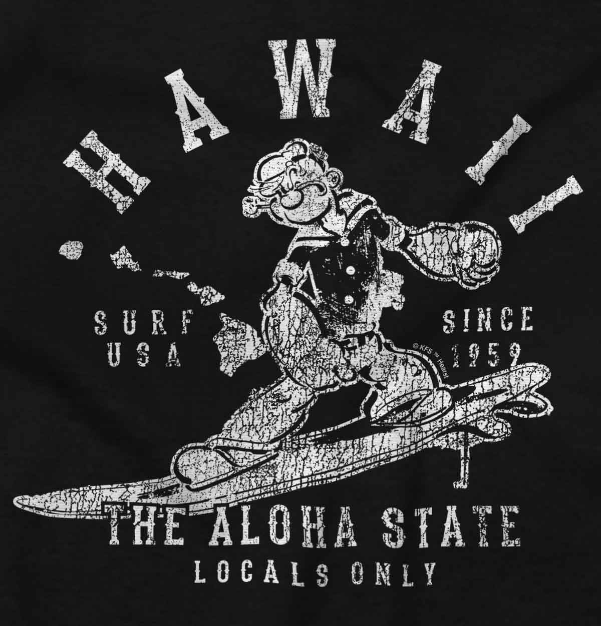 Popeye Surfing in Hawaii Aloha State Long Sleeve TShirt Men Women Brisco Brands M