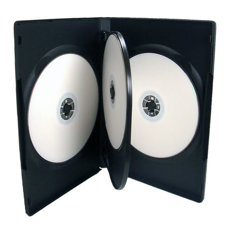 10 Pack Maxtek Standard 14mm Black Quad 4 Disc DVD Cases with Double Sided Flip Tray and Outter Clear Sleeve