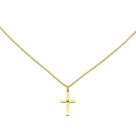 .01 Carat T.W. Diamond 14kt Yellow Gold Polished Cross Pendant