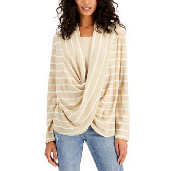 Fever Twisted Front Waffle Knit Top Hummusoff White XS