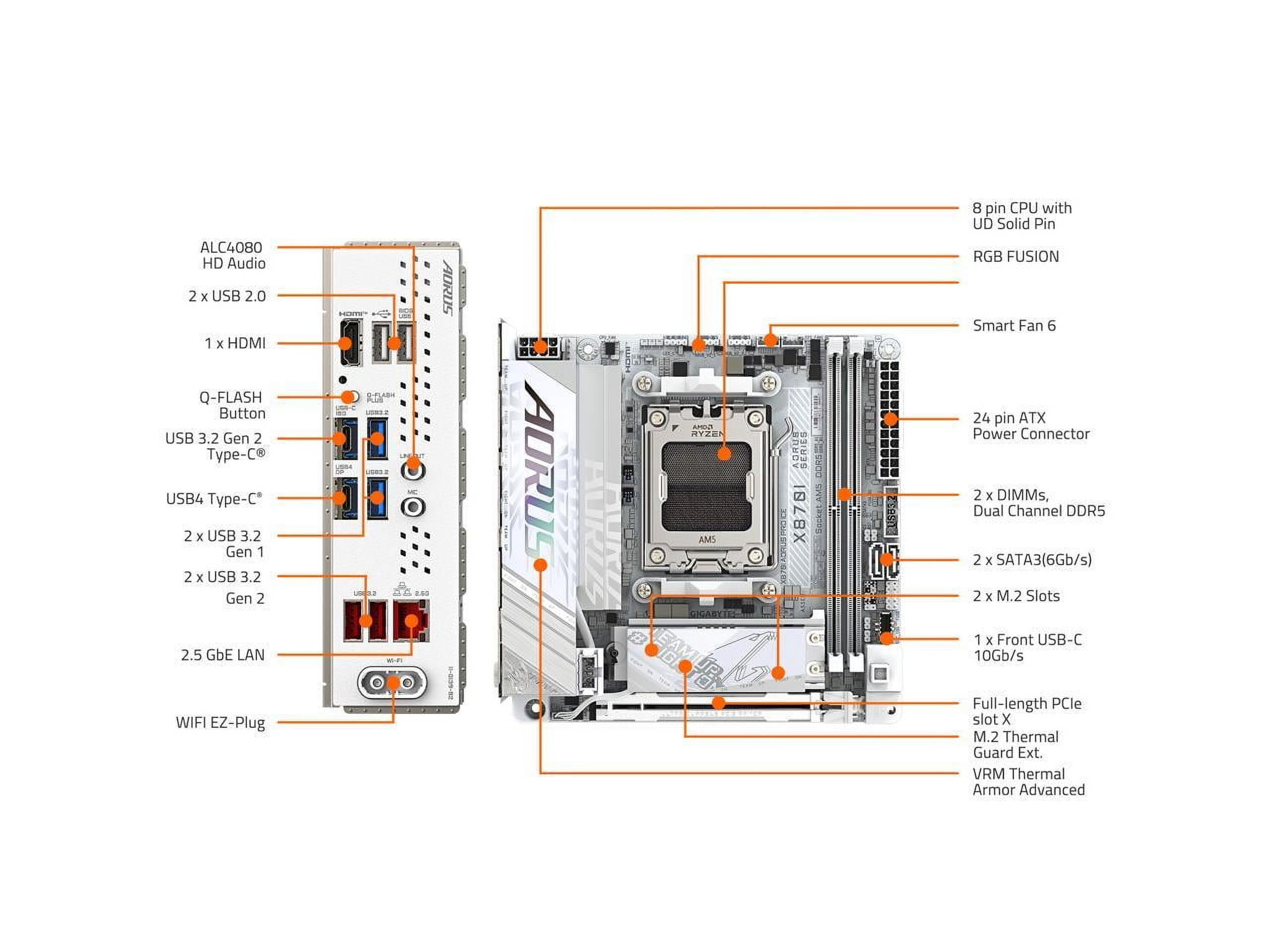 Aorus Ultra Durable X870I AORUS PRO ICE Gaming Desktop Motherboard - AMD X870 Chipset - Socket AM5 - Mini ITX (x870iaorusproice)