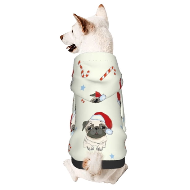 Balery Christmas Pug Dog Sudadera con Capucha para Perros Pequeños – Ropa para Mascotas, Disfraz para Perros y Gatos, Ideal para Fiestas y Cosplay-X-Large