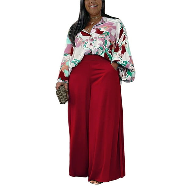 LUXUR Ladies Lounge Set Wide Leg Two Piece Outfit Long Sleeve