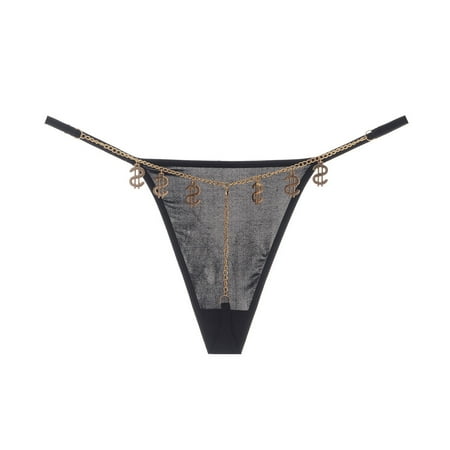 Jamicy Womens Panties Clearance Women s G-String Thongs Briefs Metal Chain Low-Rise Panties Lace Mesh Hollow Out Panty Underpant