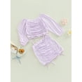 thumbnail image 3 of Franhais Toddler Girls 2 Pieces Outfits,  Ruched Long Sleeve Tops + Elastic Waist Mini Skirts Set, 3 of 9