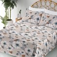 thumbnail image 3 of Ambesonne Floral Fitted & Flat Sheet with Shams 4 Pcs Set, Vintage Flowers Springtime, Queen, Tan Ginger Sea Blue, 3 of 5