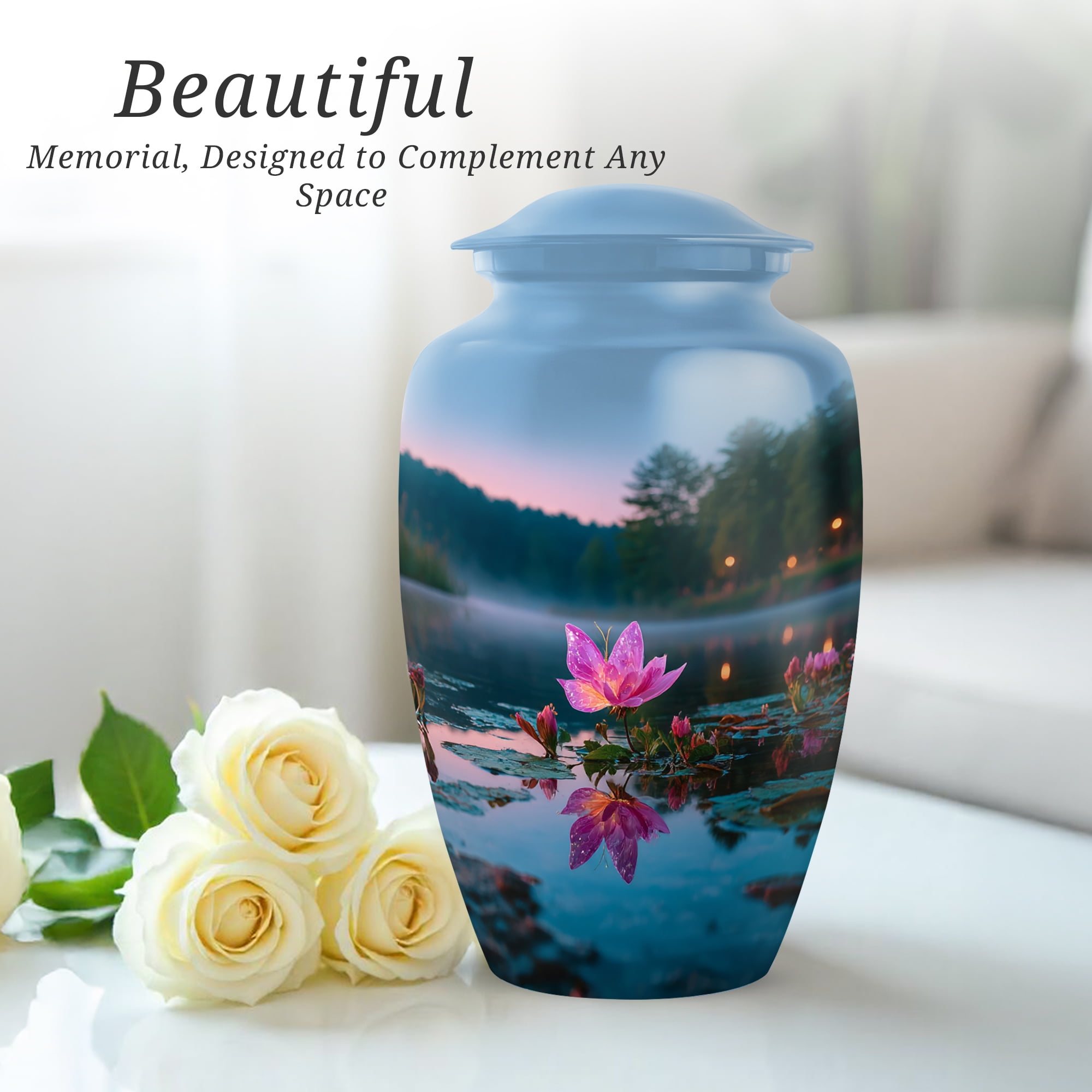 Butterfly Cremation Funeral Urns For Human Ashes Adult - Blue Mini Urns For Adult Ashes Set Of 4 - Adult Urns For Ashes Adult Female Mother - 1 Large Decorative Urn For Dad, 10&3 Inch