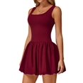 thumbnail image 1 of Vestido de Tenis de para Mujer, Cuello Cuadrado, Sin Mangas, para Entrenamiento, Golf, Deportivo, Pantalones Cortos Integrados con Bolsillos Vino Tinto L, 1 of 9