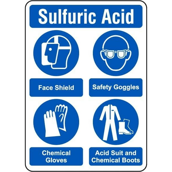 Sulfuric Acid PPE Sign Safety Signs Chemical Metal Tin 8 x 12 Inch for Home or Work